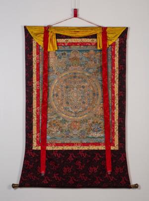 Old Buddhist Brocaded Mandala from 1990's | Vintage Tibetan Buddhist Mandala wall hanging